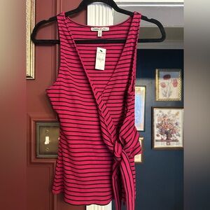 Express Fuchsia and Black Striped Wrap Tank Top Medium
